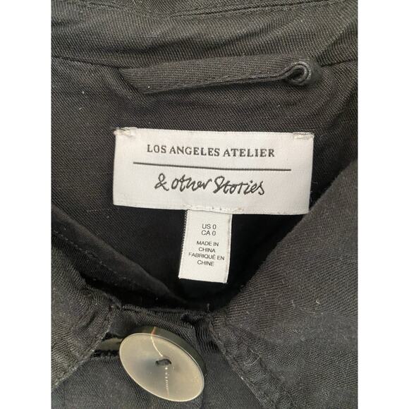 & Other Stories Women Black Trench Coat Sz 0 Linen Blend Lightweight Old Money - Picture 14 of 16